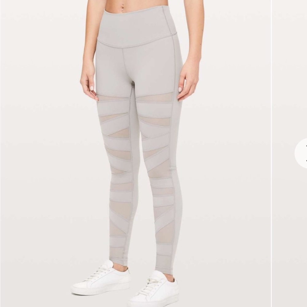 Lululemon Wunder Under Leggings Size 6 Gray Dark Chrome High Rise Mesh Geometric